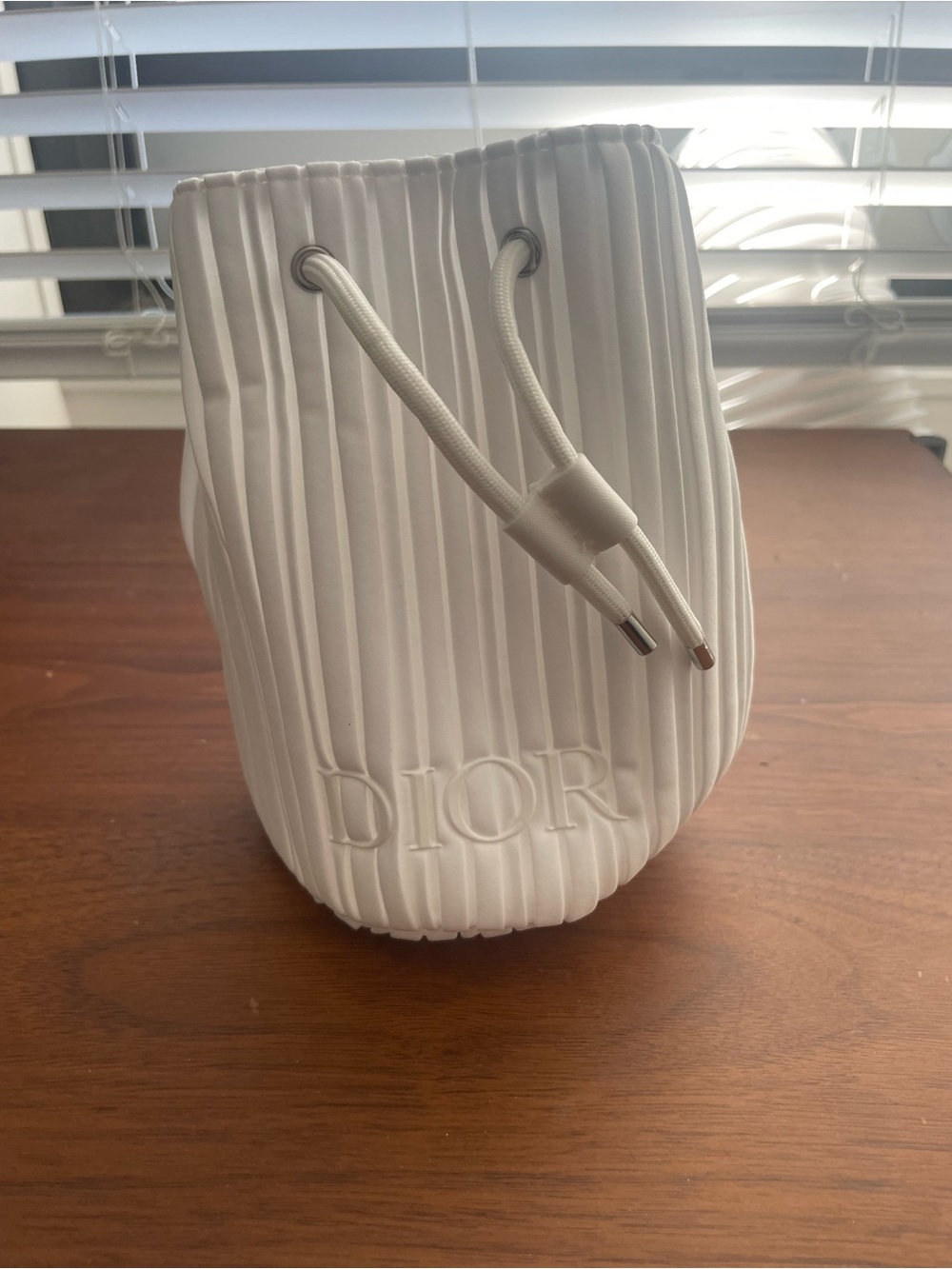 Dior White Pleated Drawstring Pouch